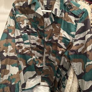 Kenneth Cole Green and Brown Camouflage Shirt